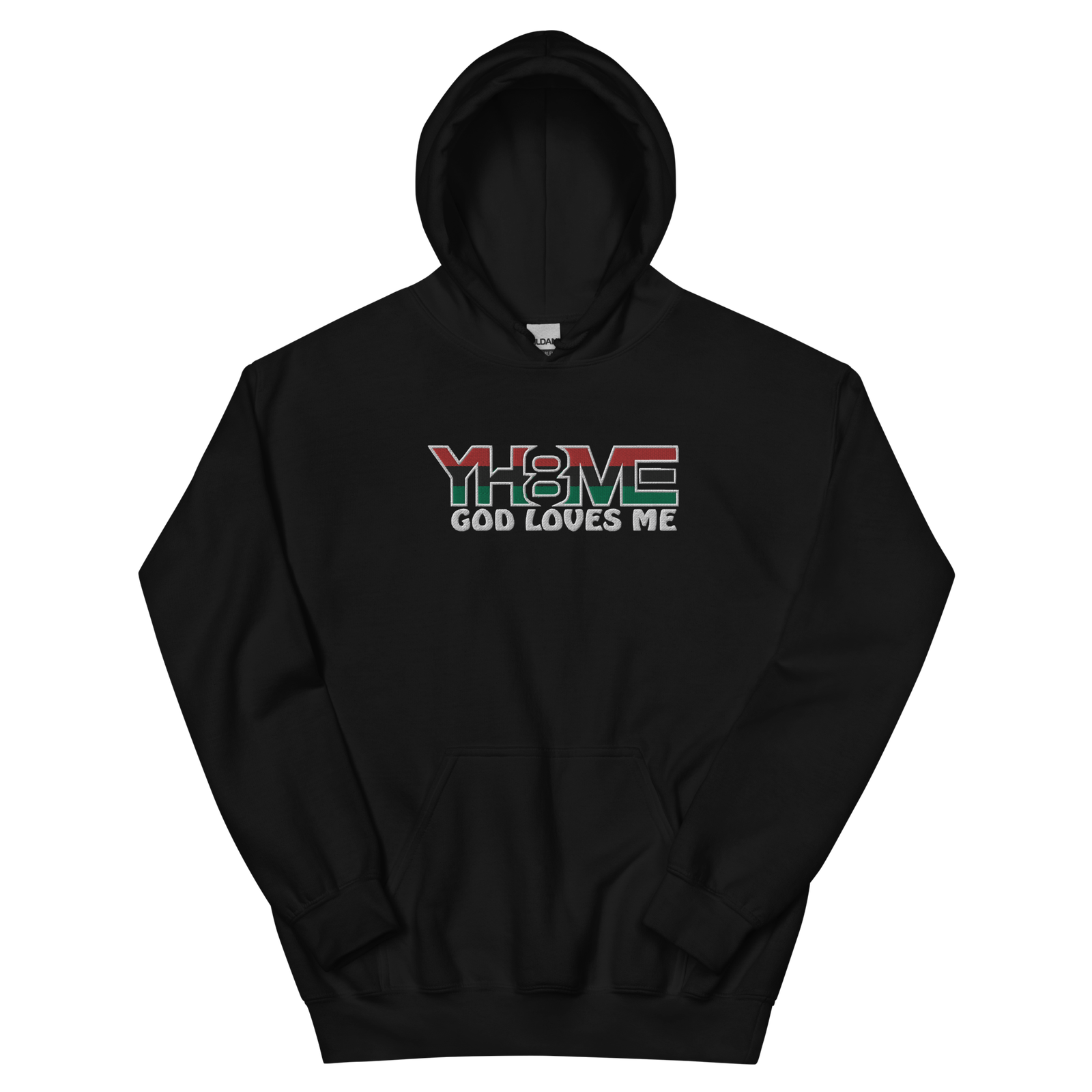 YH8ME GOD LOVES ME BLACK PRIDE HOODIE (FRONT EMBROIDERED)